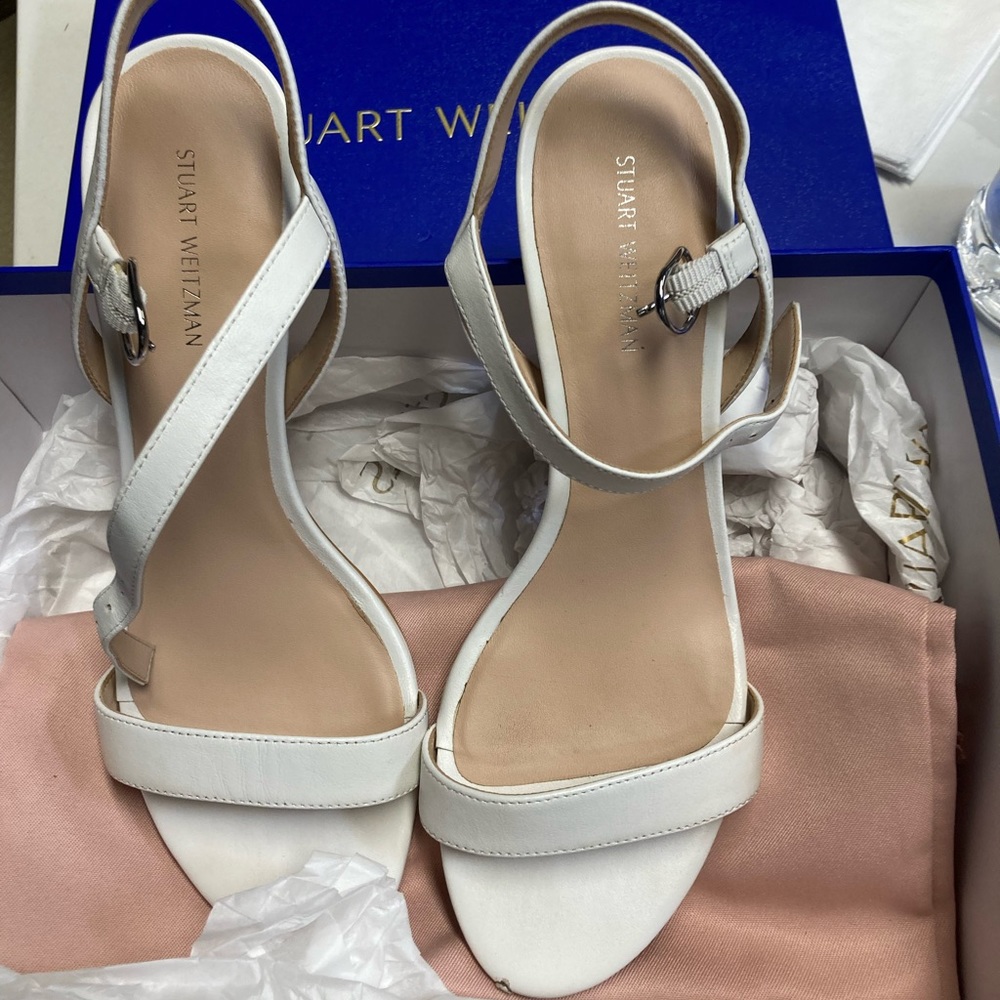 Stuart Weitzman white block heels- perfect for a wedding!